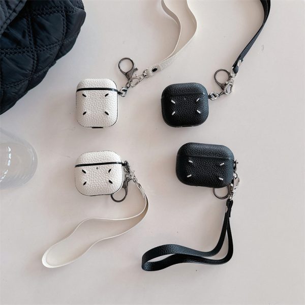 airpods pro ケース ハイ ブランド 安い マルジェラ風 airpods4ケース シンプル レザー 黒 イヤホンカバー エアー ポッズ プロ 充電 エア ポッツ ケース 韓国 男女兼用 - 画像 (2)