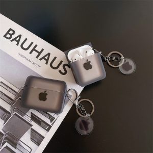 airpodsケース ハイブランド ソフトケース キーリング付き airpods4ケース 半透明 ブラック エアポッツ 第三世代 ケース airpods pro/ pro2 カバー ロゴ付き 人気 ススメ