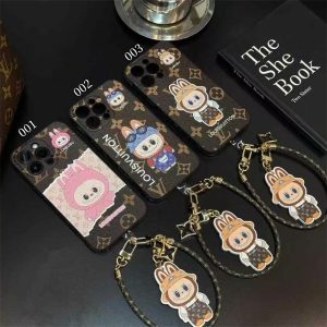 iphone16/16plus ケース ラブブ ルイ ヴィトン iphone17/17pro ケース 芸能人 iphone15 promax /14 ケース ストラップ 付き スマホケース ブランド レザー iphone14pro/14promax ケース チャーム 付き かわいい アイフォン13pro ケース 大人可愛い