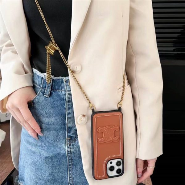 セリーヌ iphone17/17pro/16/16promax ケース ショルダー celine アイフォン15/15pro ケース トリオンフ iphone14pro/13pro ケース 韓国 流行り スマホケース チェーン 付き - 画像 (3)