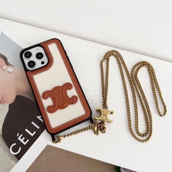 セリーヌ iphone17/17pro/16/16promax ケース ショルダー celine アイフォン15/15pro ケース トリオンフ iphone14pro/13pro ケース 韓国 流行り スマホケース チェーン 付き - 画像 (6)