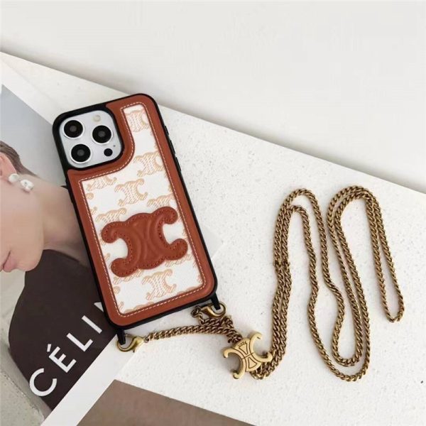 セリーヌ iphone17/17pro/16/16promax ケース ショルダー celine アイフォン15/15pro ケース トリオンフ iphone14pro/13pro ケース 韓国 流行り スマホケース チェーン 付き - 画像 (5)