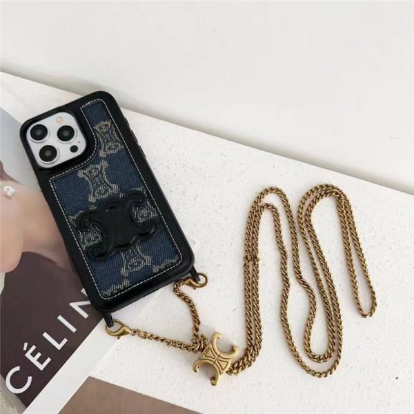 セリーヌ iphone17/17pro/16/16promax ケース ショルダー celine アイフォン15/15pro ケース トリオンフ iphone14pro/13pro ケース 韓国 流行り スマホケース チェーン 付き - 画像 (4)