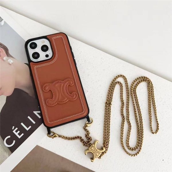 セリーヌ iphone17/17pro/16/16promax ケース ショルダー celine アイフォン15/15pro ケース トリオンフ iphone14pro/13pro ケース 韓国 流行り スマホケース チェーン 付き - 画像 (2)