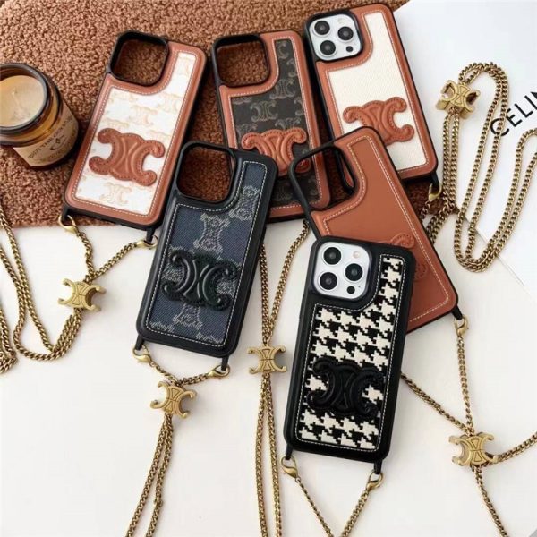 セリーヌ iphone17/17pro/16/16promax ケース ショルダー celine アイフォン15/15pro ケース トリオンフ iphone14pro/13pro ケース 韓国 流行り スマホケース チェーン 付き