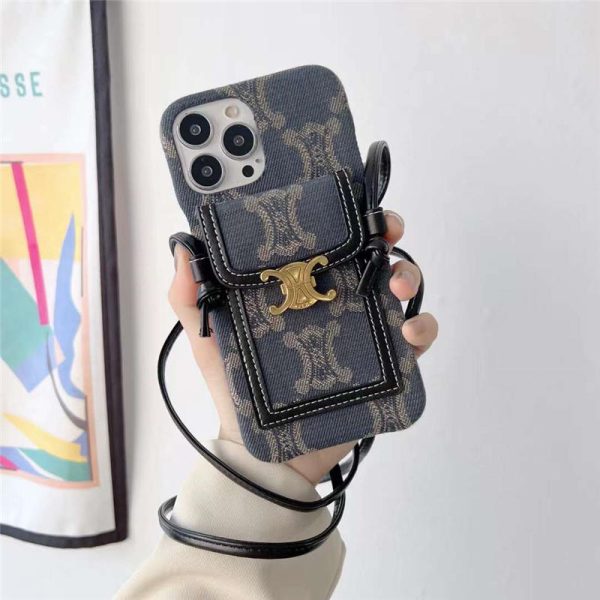 セリーヌ iphone16pro/16promax/15/15pro ケース ショルダー iphone14 iphone14pro max ケース 背面ポケット 大人 celine iphone13/12 ケース 可愛い 韓国 - 画像 (2)